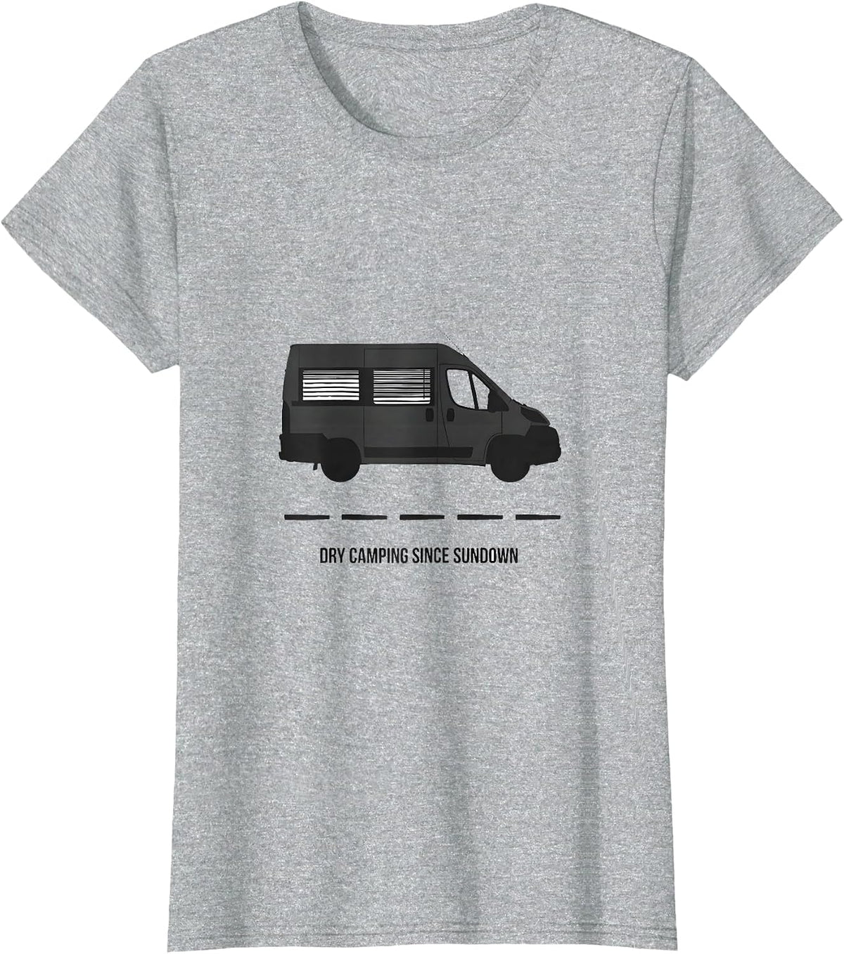 Dry Camping Since Sundown Retro Van Life Nomads Road Trip T-Shirt - Heather Grey