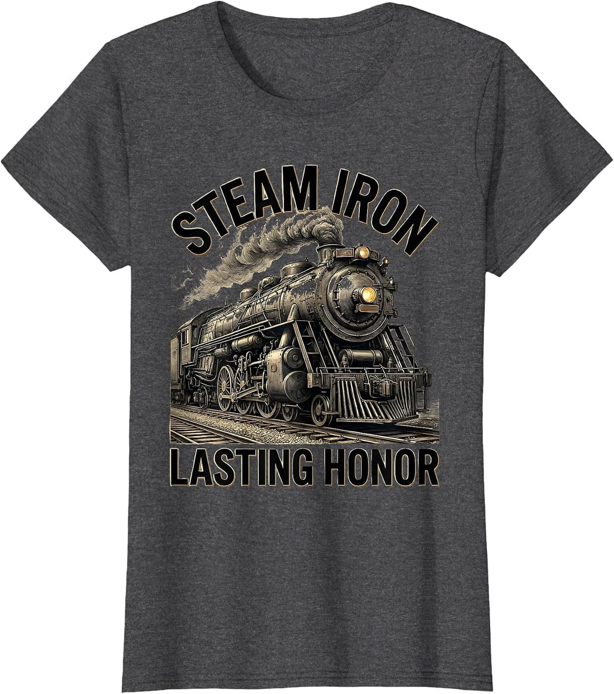 Women's Steam Iron Lasting Honor Big Boy 4014 Steam Locomotive Train T-Shirt - Dark Heather Grey