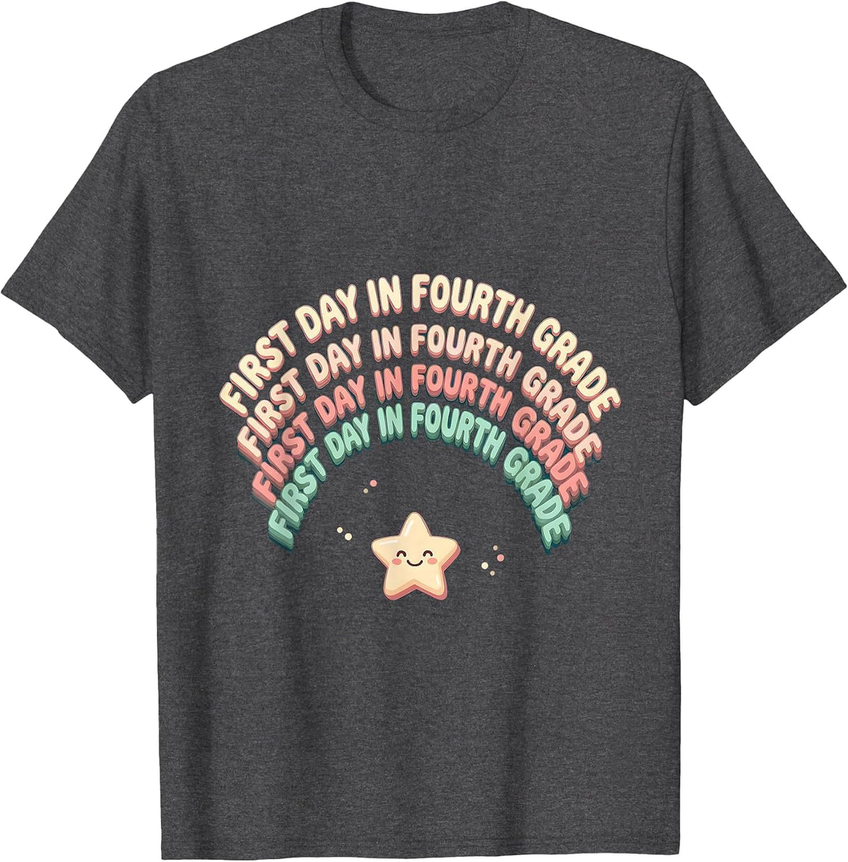 Men's First Day In Fourth Grade Cute Kawaii Teacher Student Back T-Shirt - Dark Heather Grey