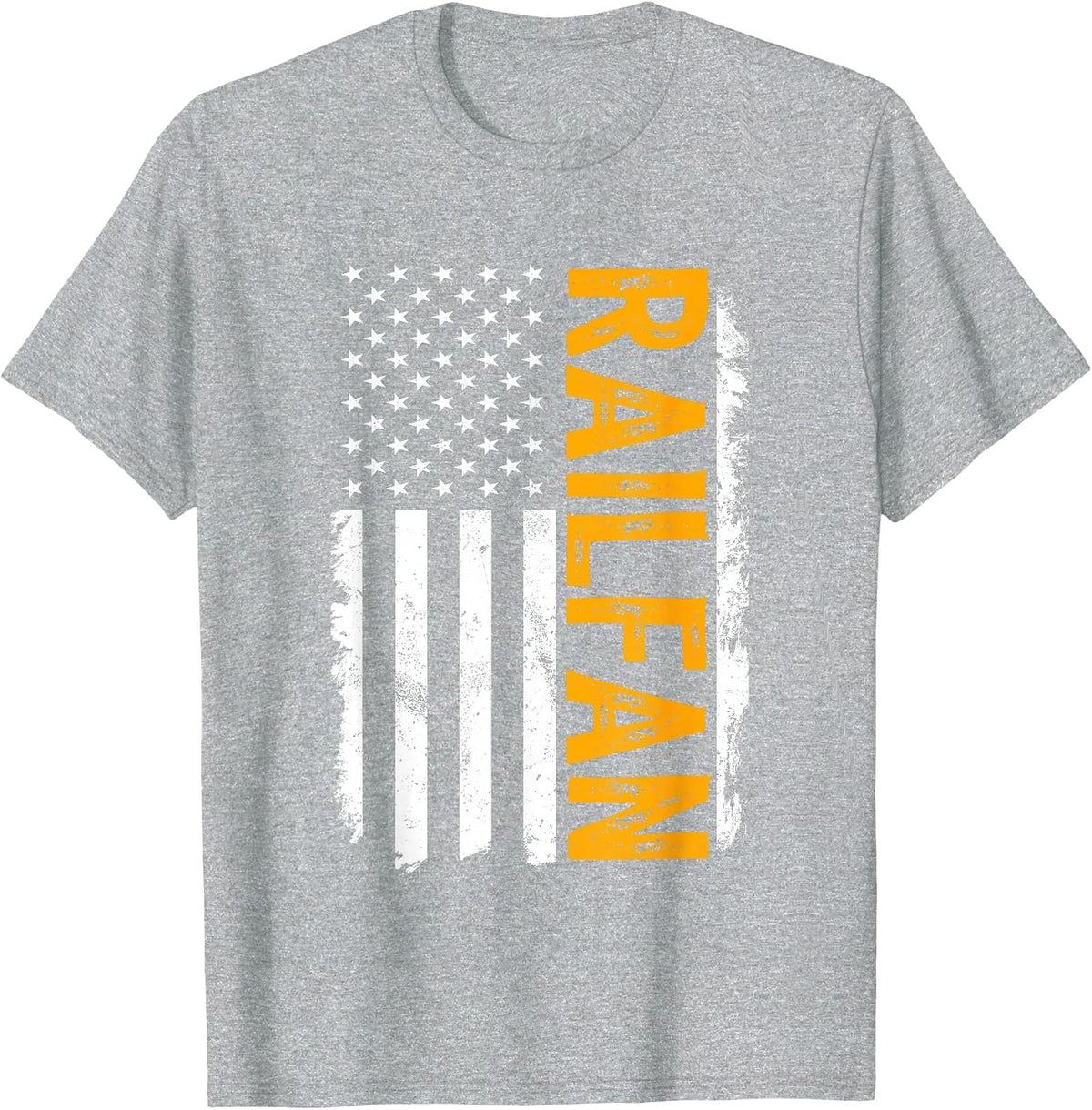 Railfan American Flag, Train Buff, Rail Buff, Trainspotter T-Shirt - Heather Grey