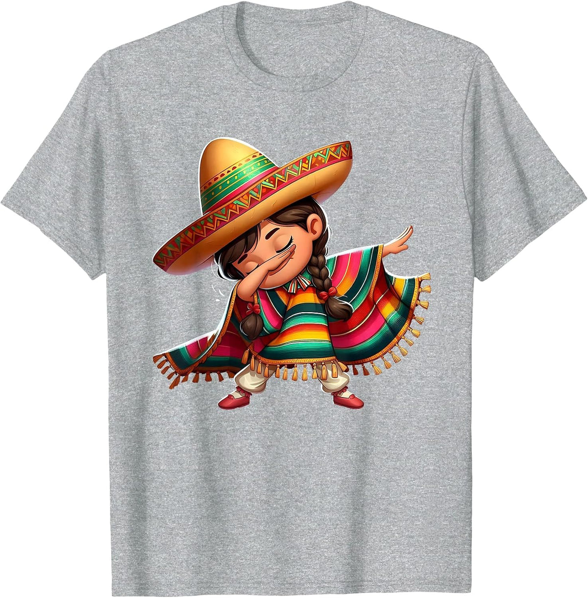 Mexican Girl Dabbing Poncho Happy Party Cinco de Mayo T-Shirt - Heather Grey