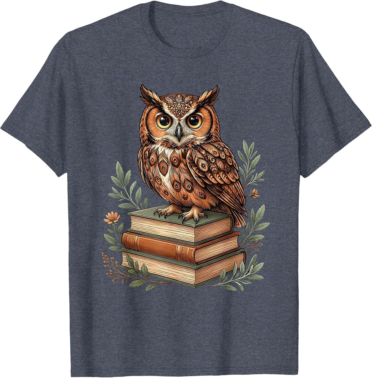 5th Grade Teacher Owl on Textbooks Illustration T-Shirt - Heather Blue