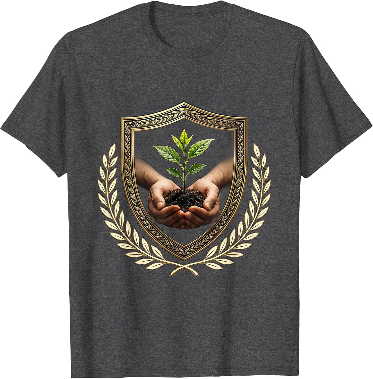 Men's Paraprofessional Hand Planting Seedling Design T-Shirt - Dark Heather Grey