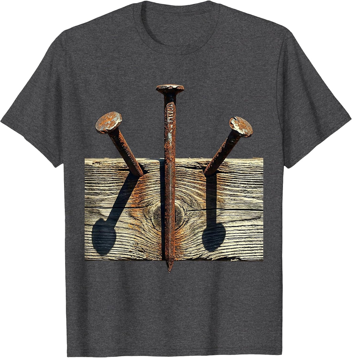 Men's Three Nails Cross Christian Faith Graphic T-Shirt - Dark Heather Grey
