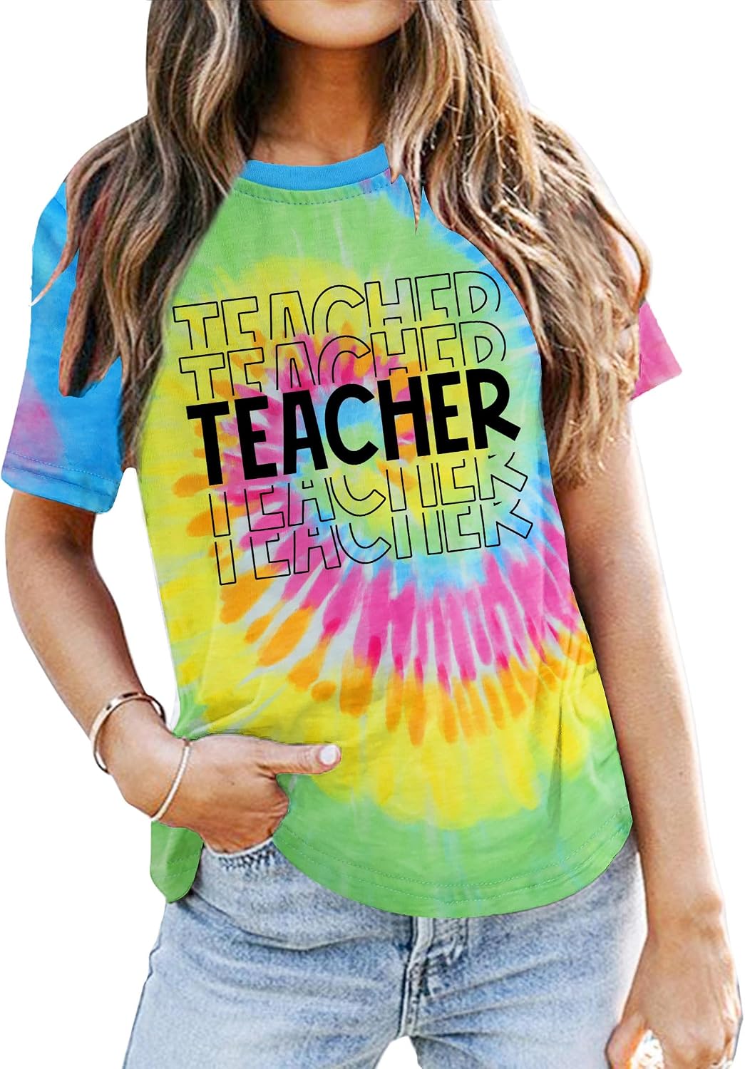 Women's T-Shirt Teaching Kindness Teacher Shirt Funny Short Sleeve Inspirational Graphic Tee Top - 118-tiedye1