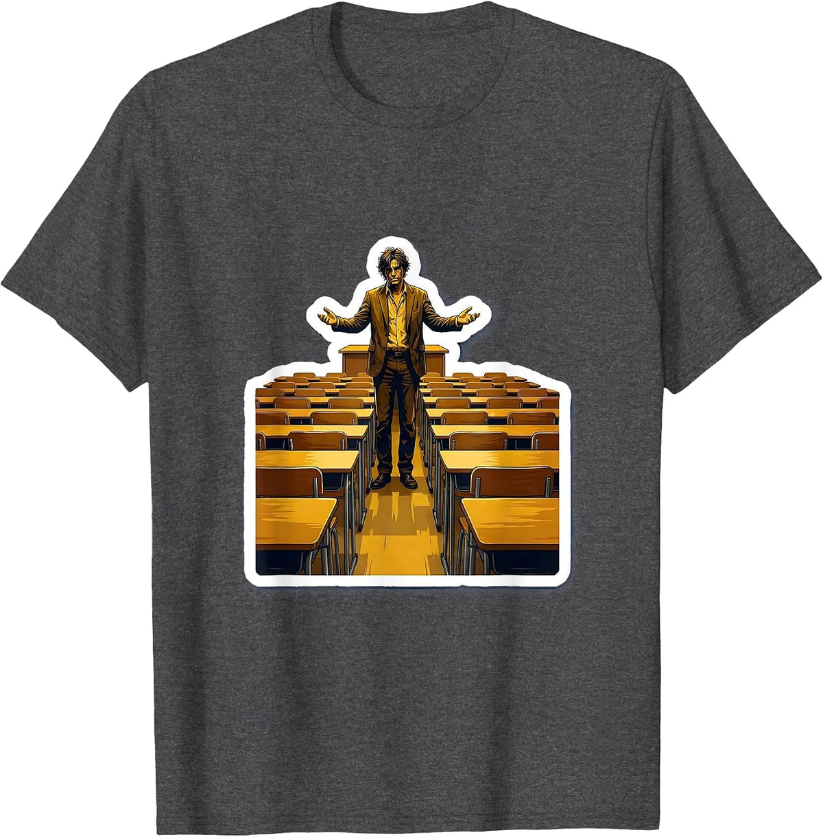 Substitute Teacher Lone Figure Empty Classroom T-Shirt - Dark Heather Grey