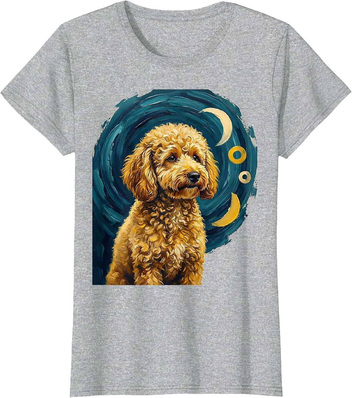 Goldendoodle Van Gogh Starry Night Breed Portrait T-Shirt - Heather Grey