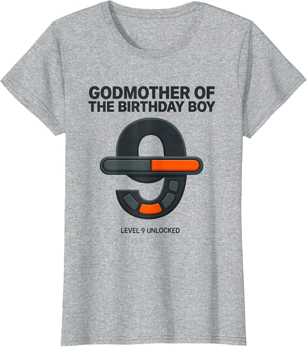 Godmother Of The Birthday Boy Level 9 Unlocked Matching T-Shirt - Heather Grey