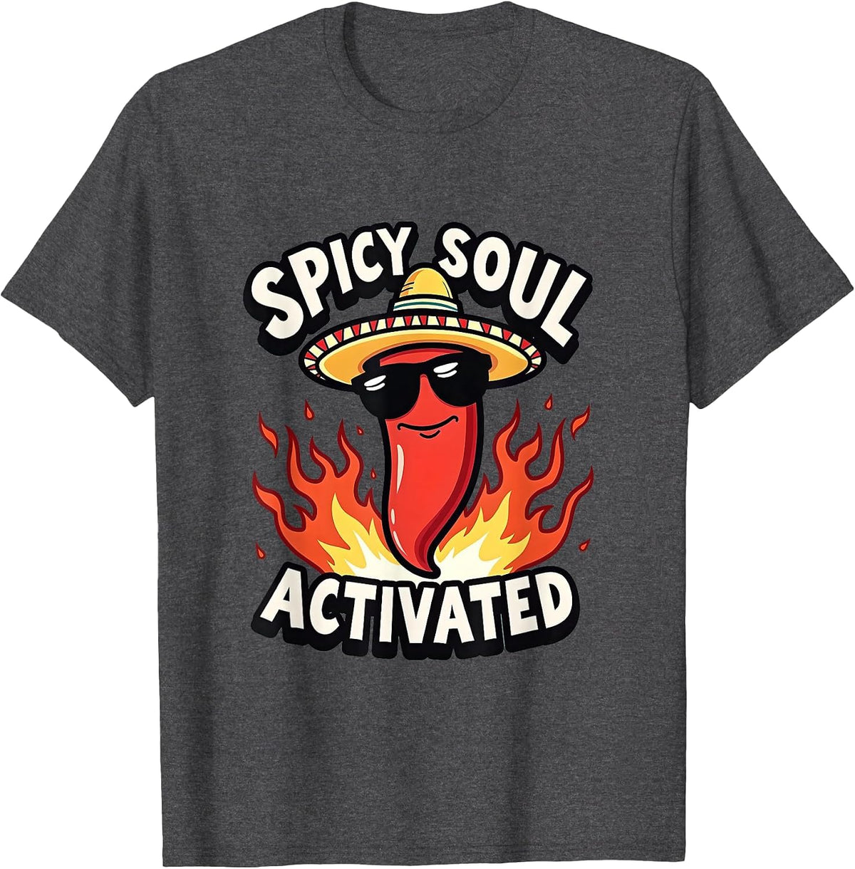 Spicy Soul Activated Cinco De Mayo Design T-Shirt - Dark Heather Grey