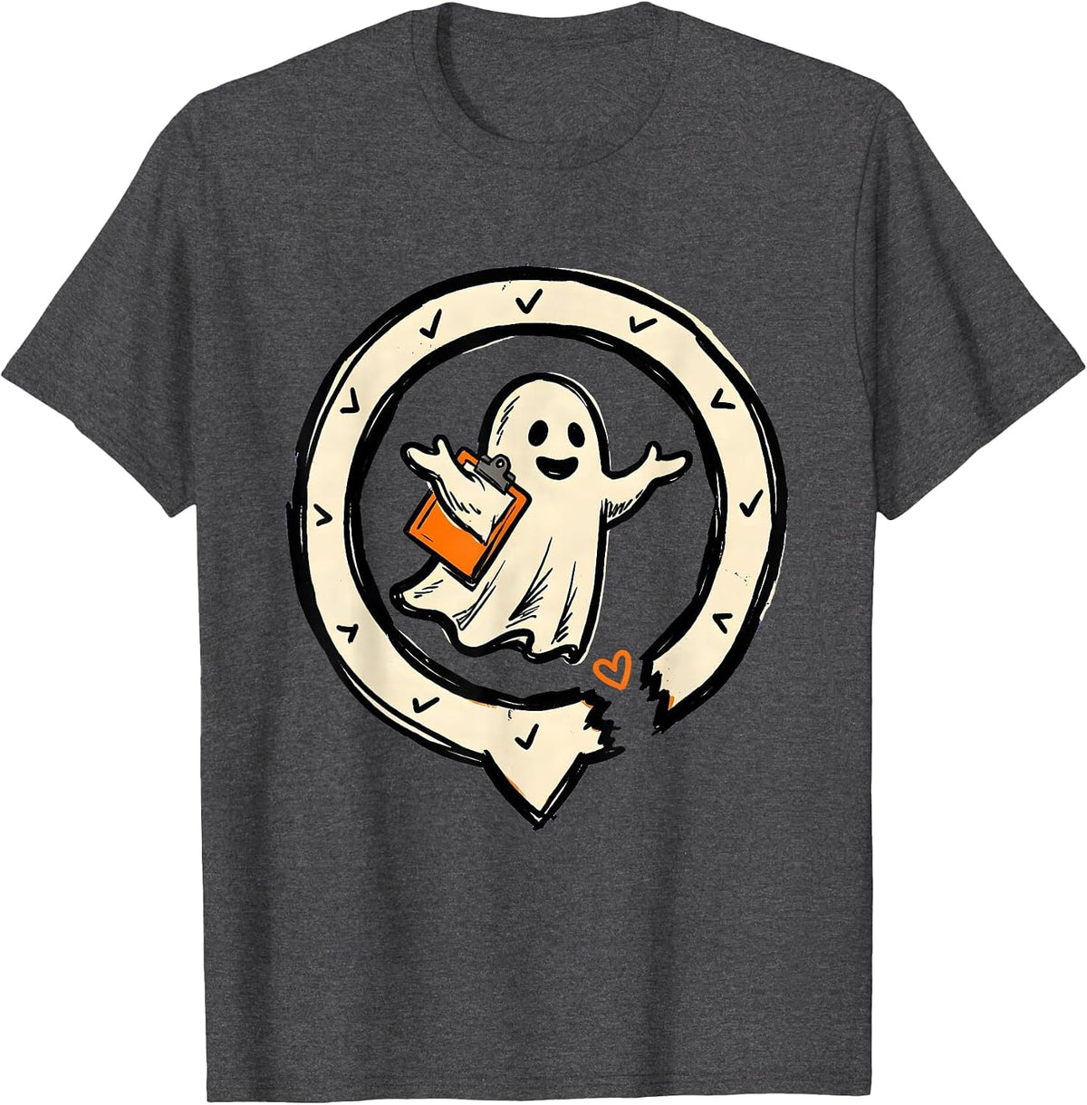 Men's Sealed Ghost Badge Mental Health Halloween Wellness Humor T-Shirt - Dark Heather Grey
