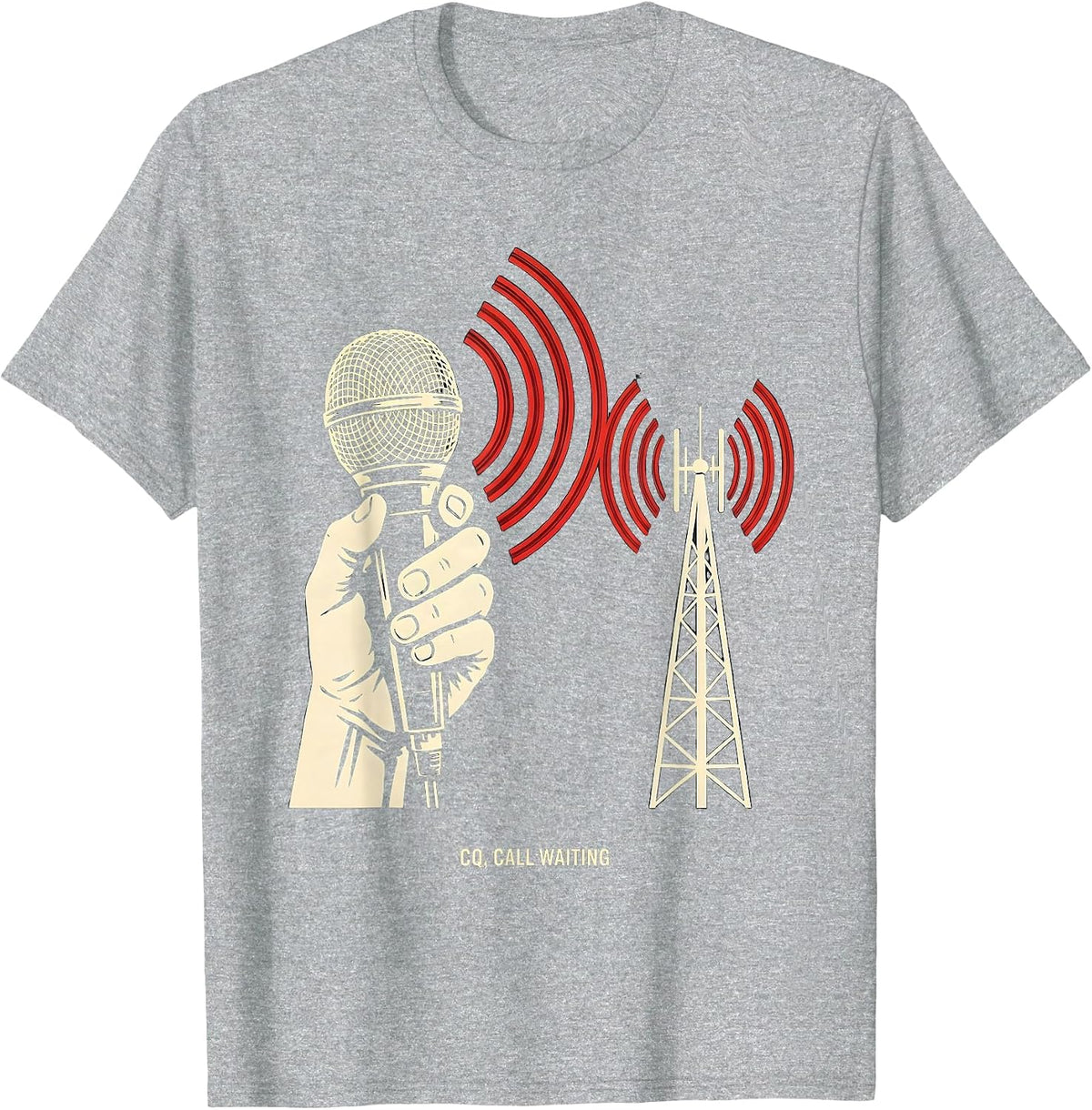 Men's CQ Call Waiting Stencil Graphic Ham Radio Operator Humor T-Shirt - Heather Grey