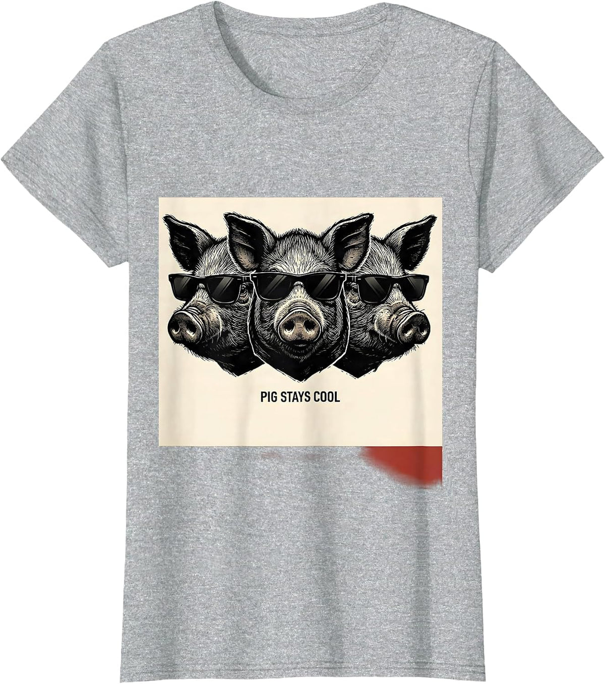 Women's Pig Stays Cool Linocut Funny Pig Lover Animal Humor T-Shirt - Heather Grey