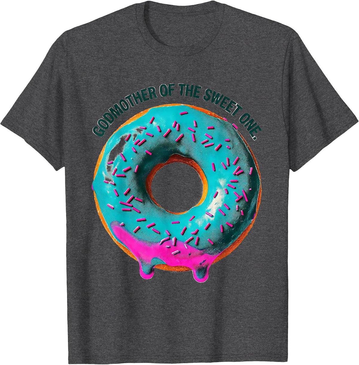 Godmother Of The Sweet One Risograph Donut Birthday Family T-Shirt - Dark Heather Grey