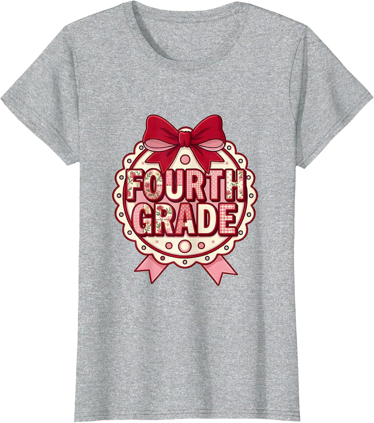 Women's Fourth Grade Coquette Ribbon Back To School Teacher Girl T-Shirt - Heather Grey