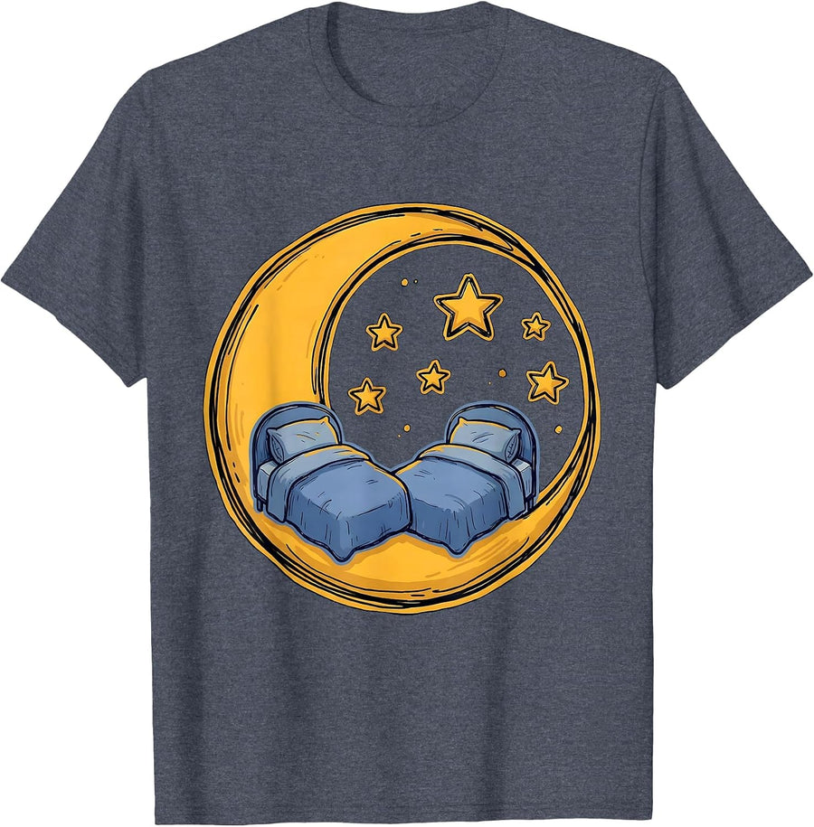 Daycare Teacher Nap Time Crescent Moon Graphic T-Shirt - Heather Blue