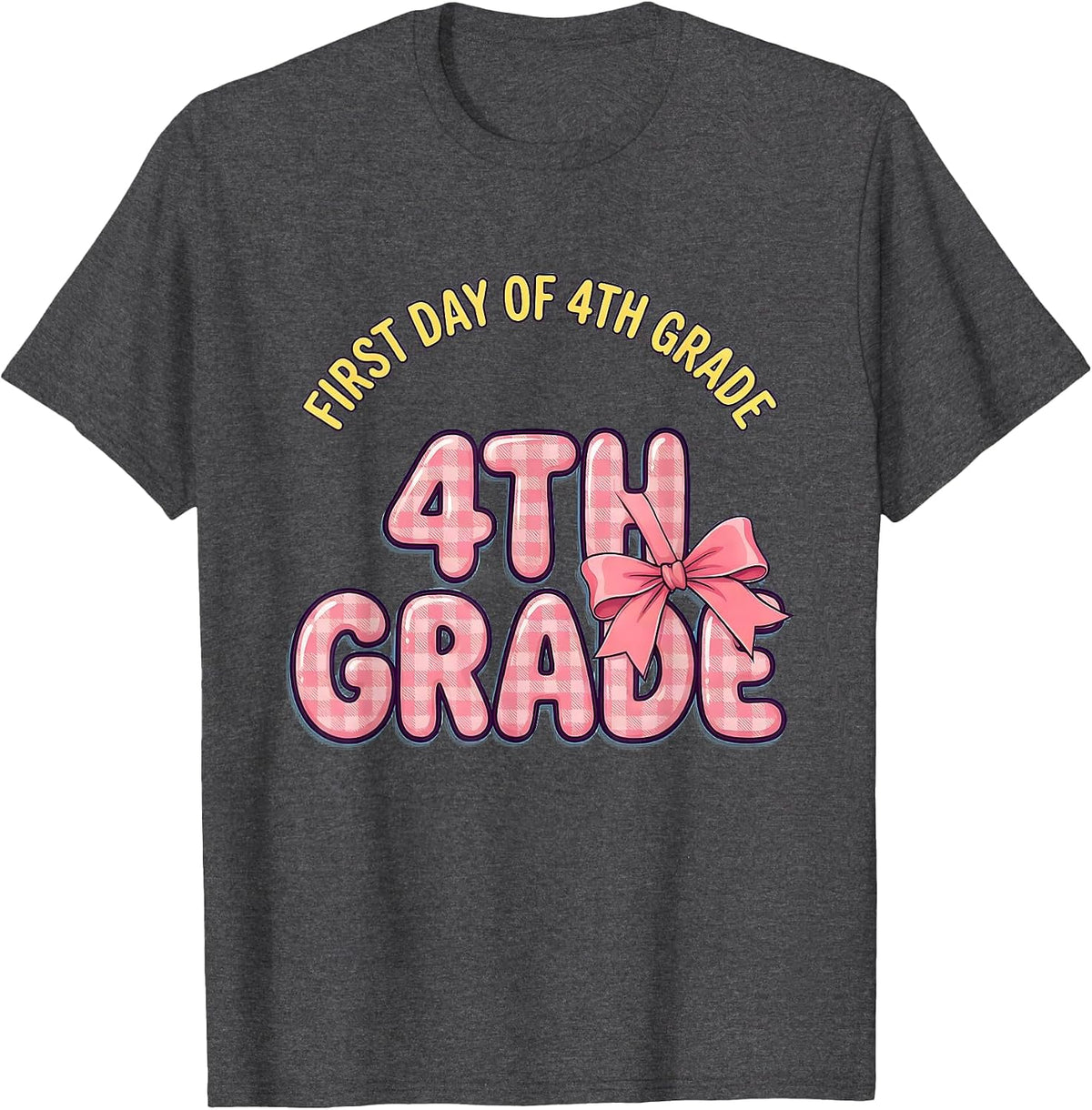 Men's First Day Of 4th Grade Coquette Bow Back To School Teacher T-Shirt - Dark Heather Grey