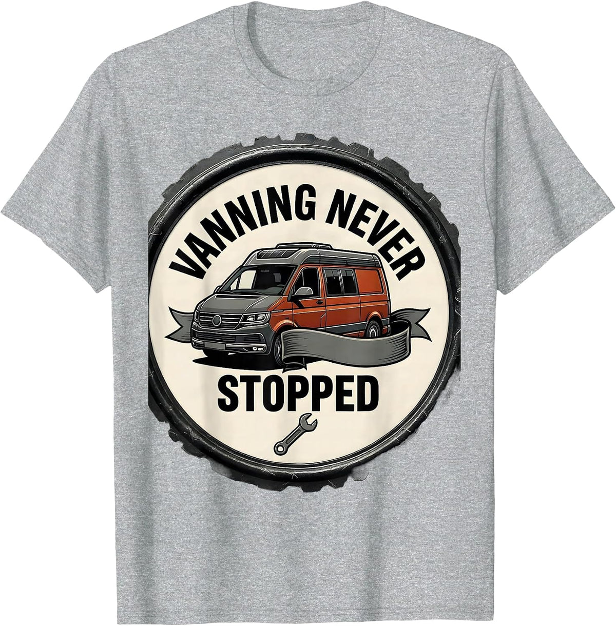Men's Vanning Never Stopped Tattoo Van Life Retro Van Enthusiast T-Shirt - Heather Grey