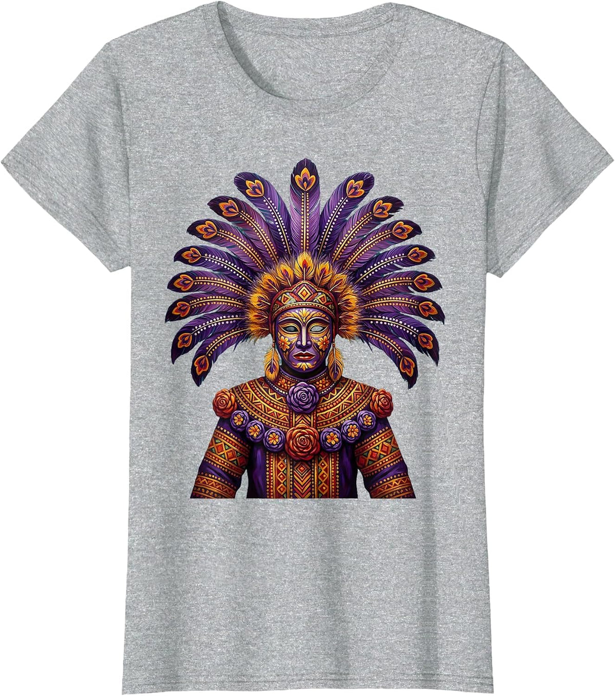 Mardi Gras Masked Reveler Feathered Headdress T-Shirt - Heather Grey