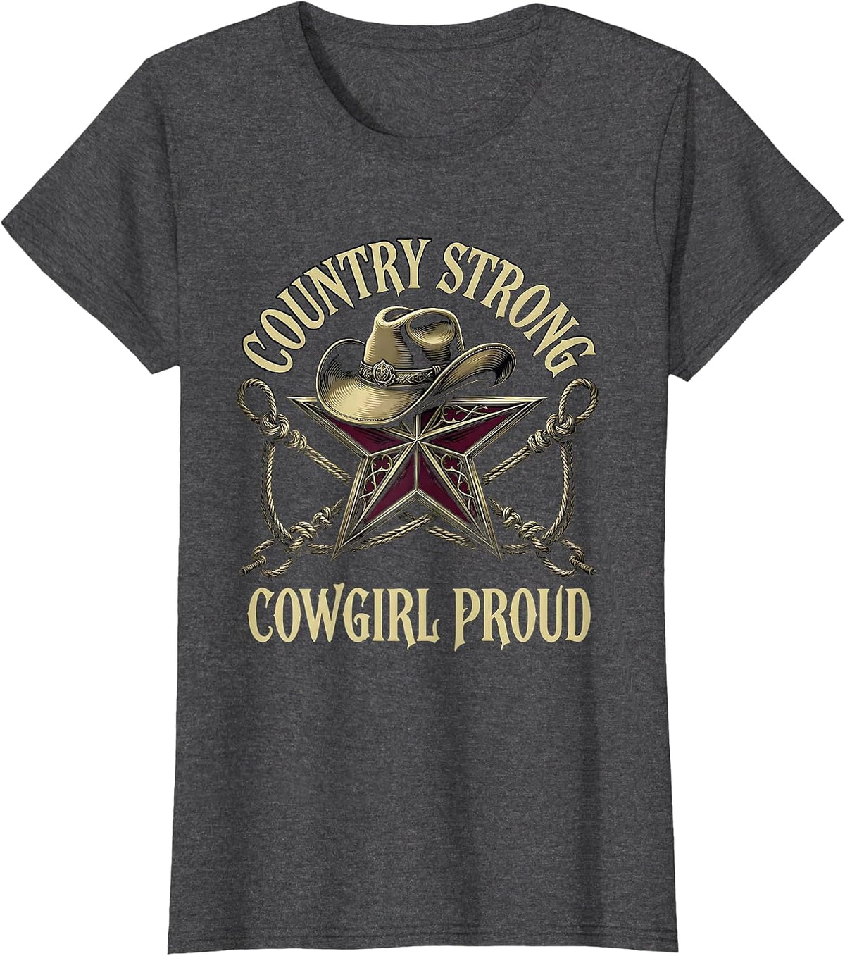 Women's Country Strong Cowgirl Proud Rodeo Design T-Shirt - Dark Heather Grey