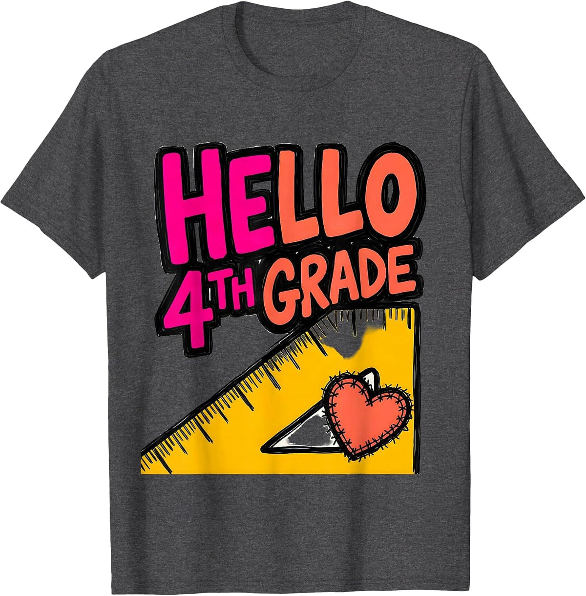 Men's Hello 4th Grade Leopard Teacher Back To School Girls T-Shirt - Dark Heather Grey