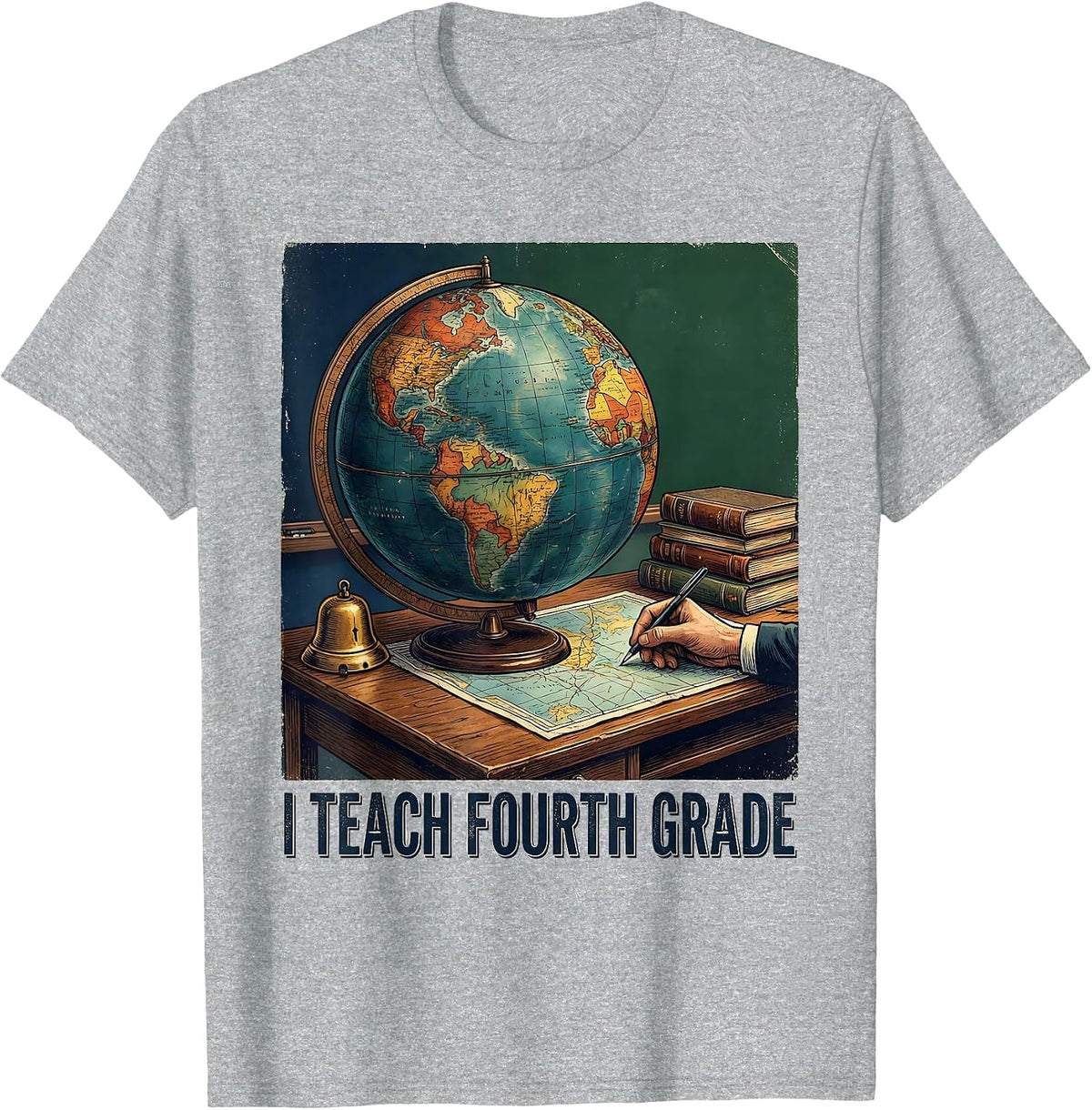 Men's I Teach Fourth Grade Vintage Teacher Appreciation Back T-Shirt - Heather Grey