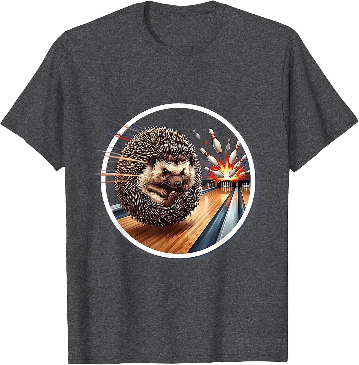Men's Funny Hedgehog Bowling Aggressive Roll Graphic T-Shirt - Dark Heather Grey