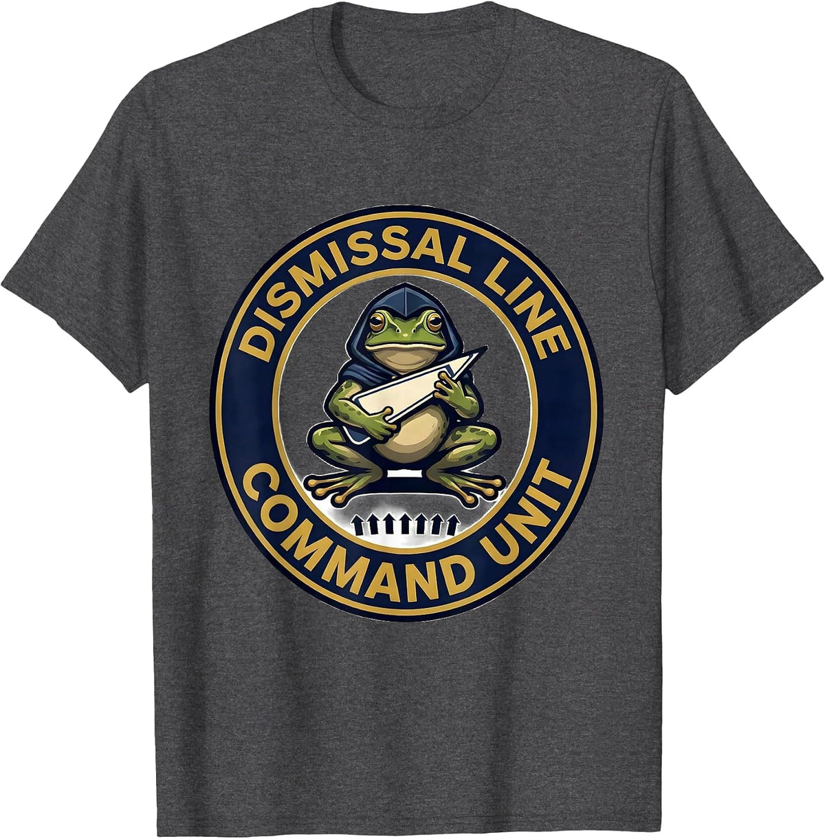 Dismissal Line Command Unit Funny Teacher Frog Back T-Shirt - Dark Heather Grey