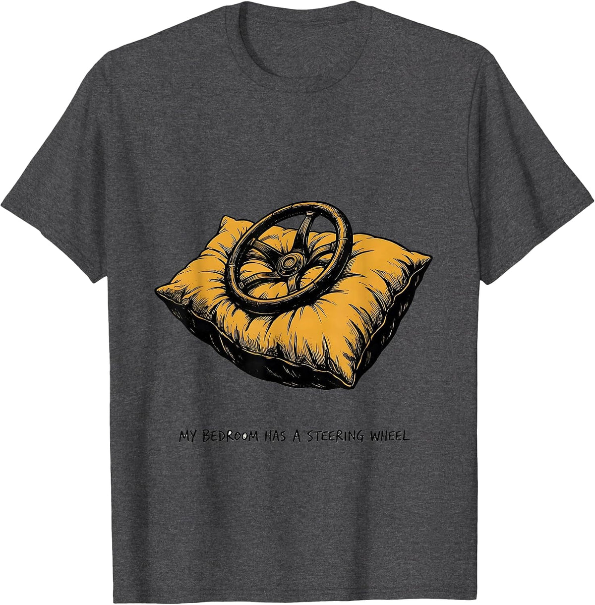 Men's My Bedroom Has A Steering Wheel Retro Van Life Nomads Camper T-Shirt - Dark Heather Grey