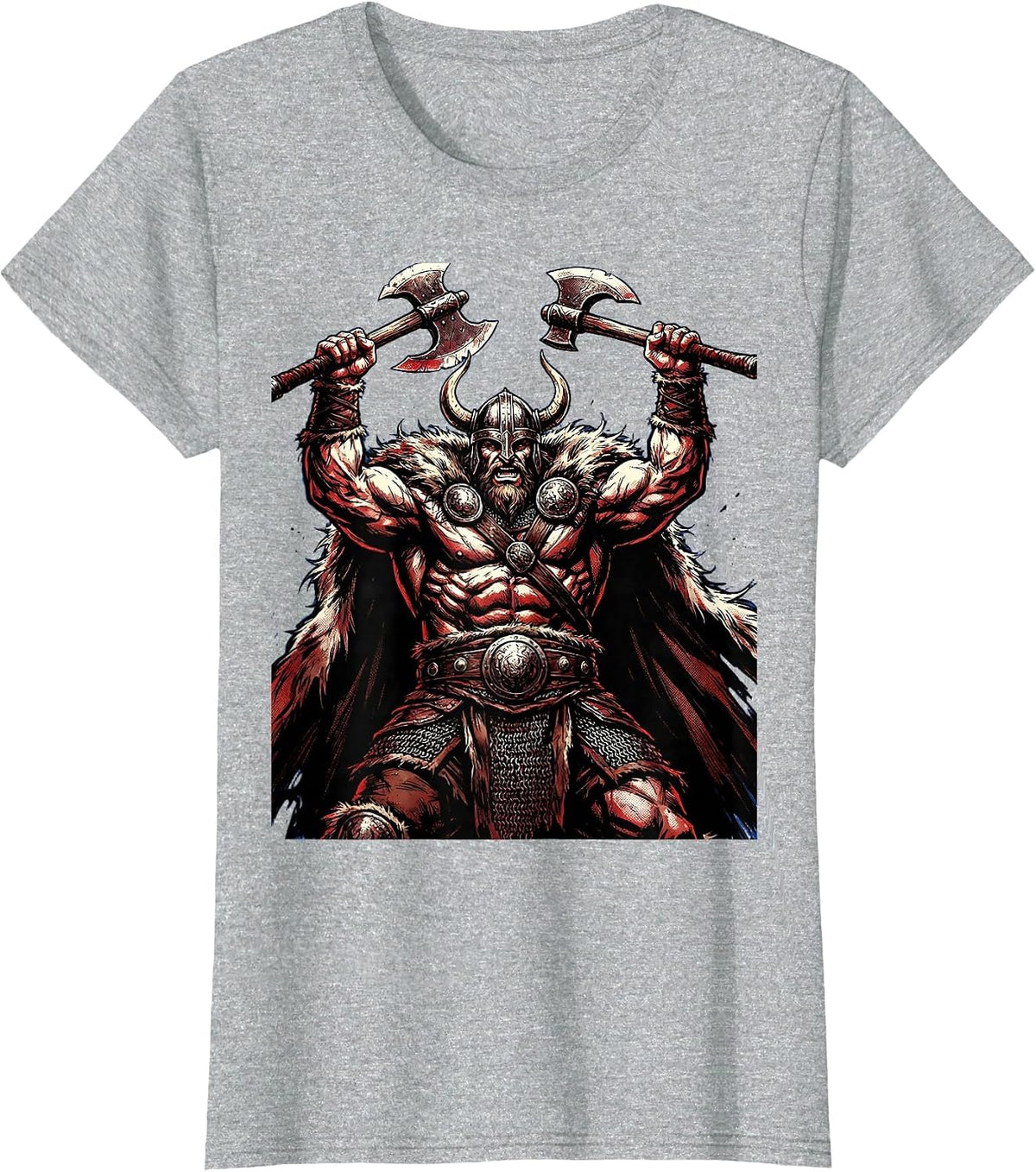 Viking Warrior Battle Axe Raised Norse Metal Art T-Shirt - Heather Grey