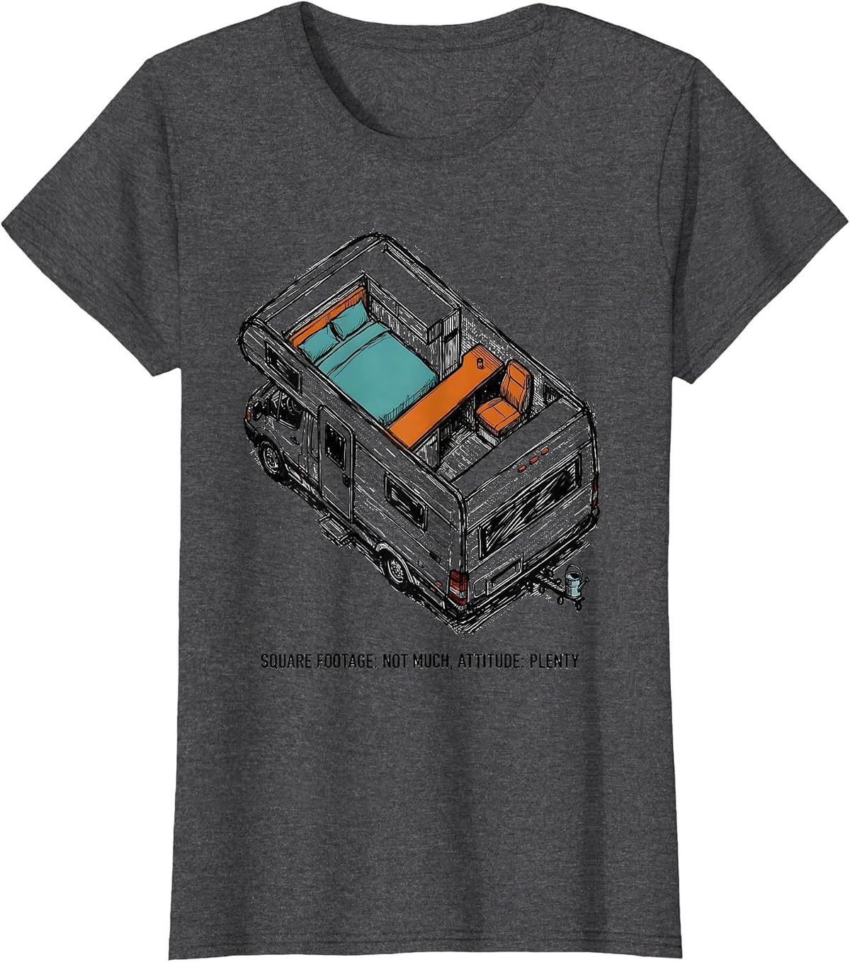 Women's Square Footage: Not Much, Attitude: Plenty Van Life T-Shirt - Dark Heather Grey