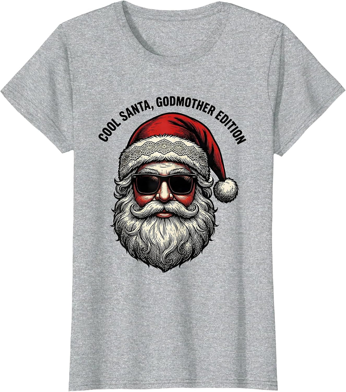Cool Santa Godmother Edition Retro Sunglasses Christmas T-Shirt - Heather Grey