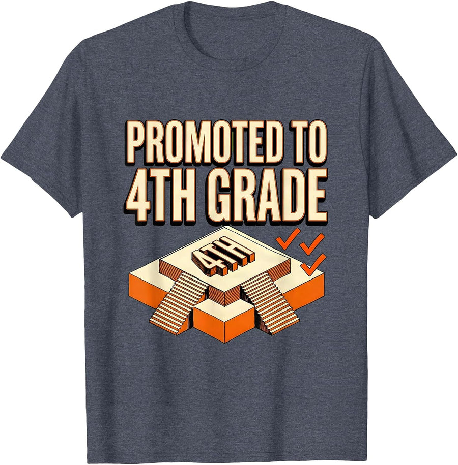 PROMOTED TO 4TH GRADE Camo Fourth Grade Back To School Boys T-Shirt - Heather Blue