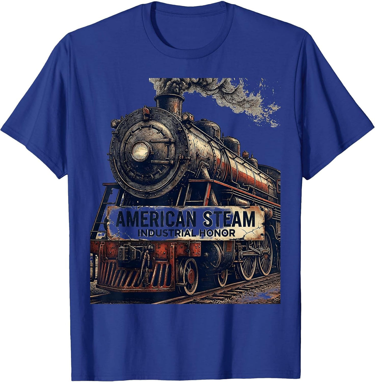 American Steam Industrial Honor Distressed Train Enthusiast T-Shirt - Royal Blue