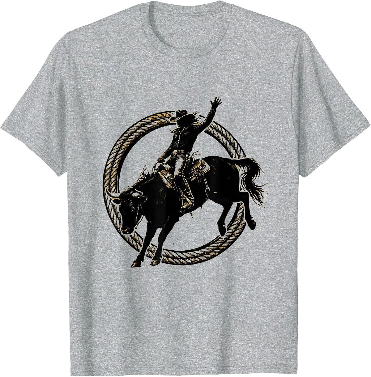 Men's Cowgirl Bucking Bronco Rodeo Graphic Tee T-Shirt - Heather Grey