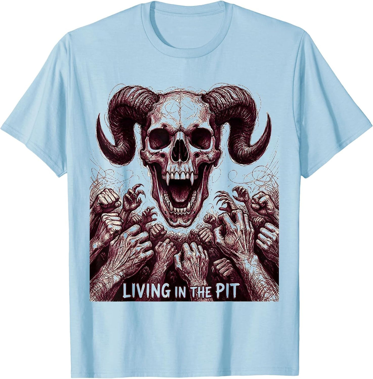 Men's Living in the Pit Death Metal Graphic Design T-Shirt - Baby Blue