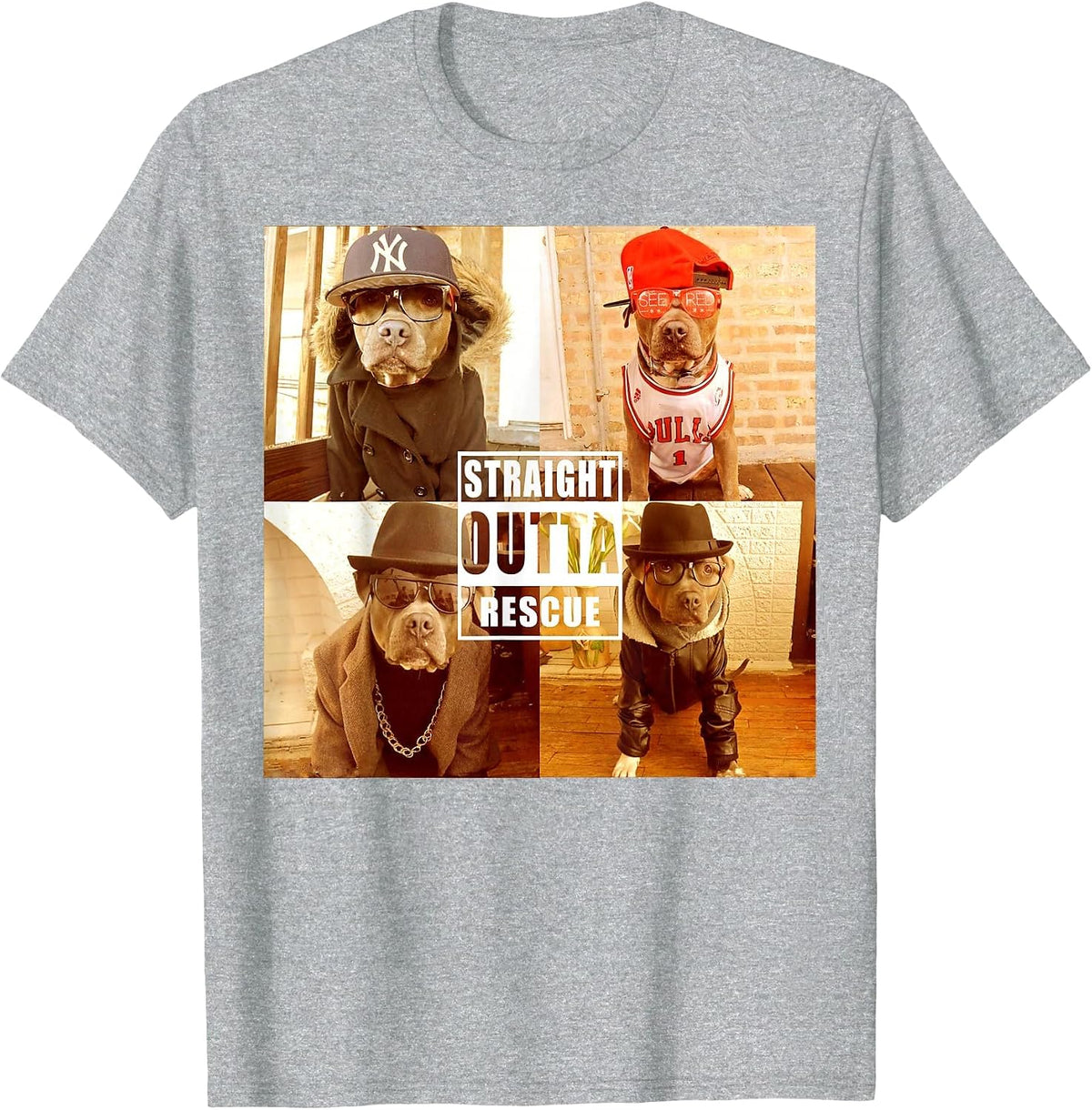 Pitbull Love Straight Outta Rescue Funny Pit Bull T-Shirt T-Shirt - Heather Grey