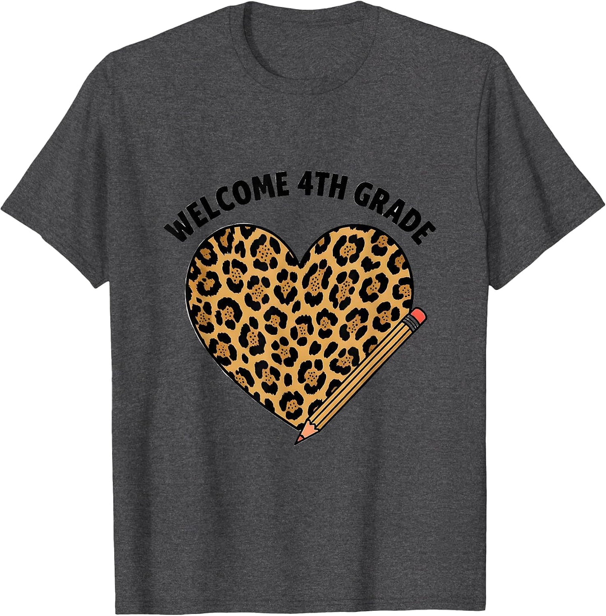 Men's Welcome 4th Grade Leopard Print Back To School Girls Teacher T-Shirt - Dark Heather Grey