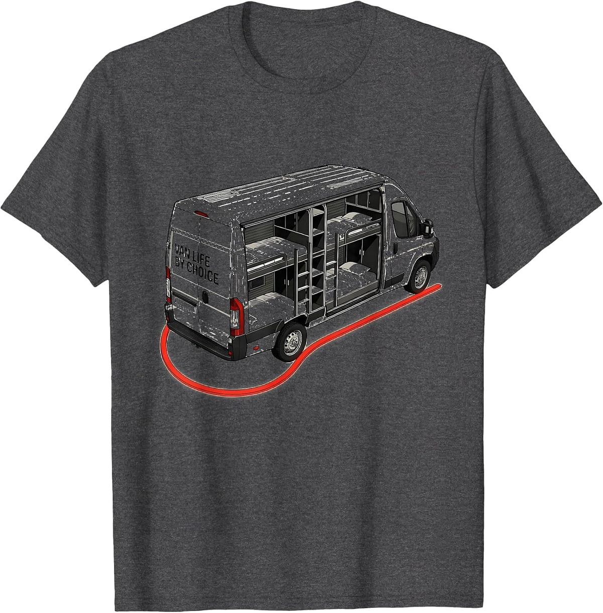 Men's Van Life By Choice Retro Vintage Van Dweller Nomads T-Shirt - Dark Heather Grey