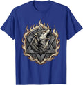 Wolf Howling Pentagram Flames Metal Graphic T-Shirt - Royal Blue