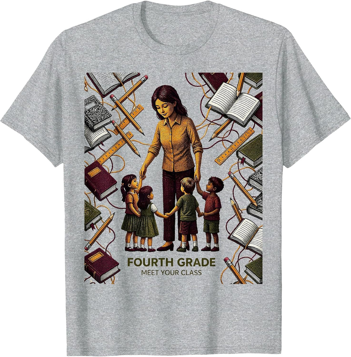 Men's Fourth Grade Meet Your Class Funny Teacher Back To School T-Shirt - Heather Grey