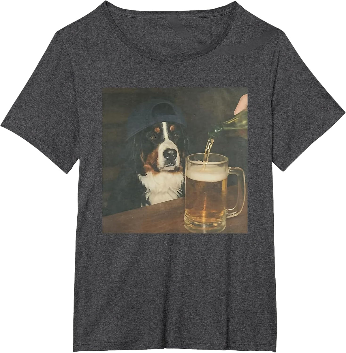 Bernese Mountain Dog Drinking Beer T-Shirt - Dark Heather Grey