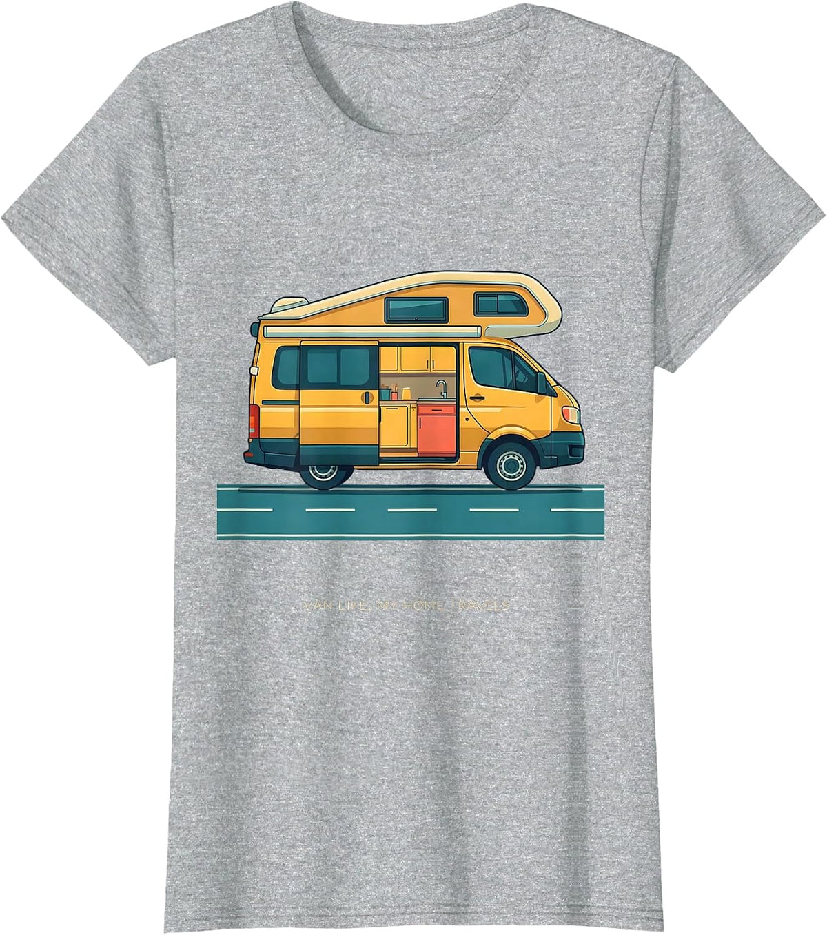 Women's Van Life My Home Travels Retro Van Dwellers Nomad Travel T-Shirt - Heather Grey