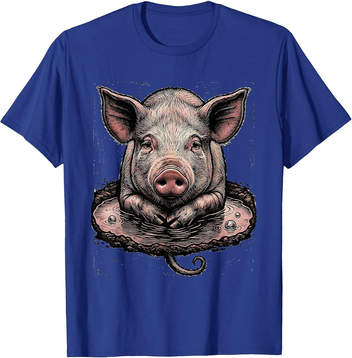 Mud Spa Pig Woodcut Engraving Funny Farm Animal Lover T-Shirt - Royal Blue