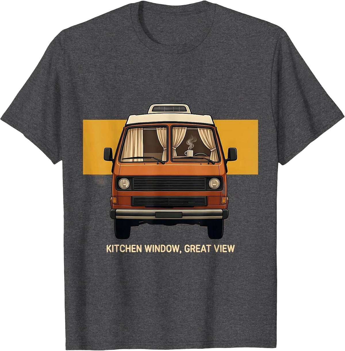 Kitchen Window Great View Retro Van Life Nomads Camper Van T-Shirt - Dark Heather Grey