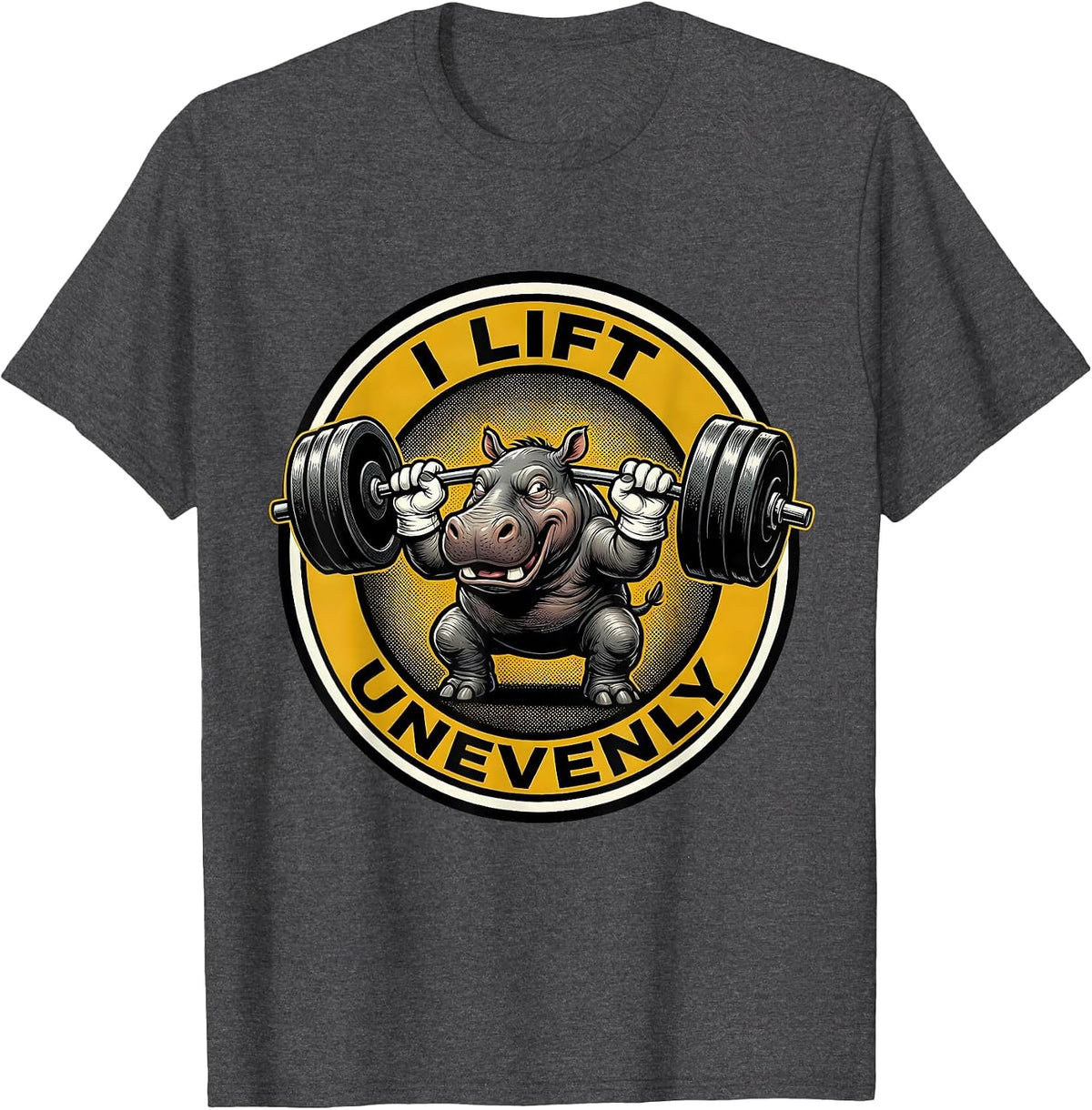 I Lift, Unevenly Retro Cartoon Funny Gym Weightlifting T-Shirt - Dark Heather Grey