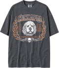 U.S.A. MAX-Heavyweight Shaka Wear Oversized 7.5oz Cotton Faded Tshirt Biker Graphic with Flames and Barbed Wire - Cockapoo