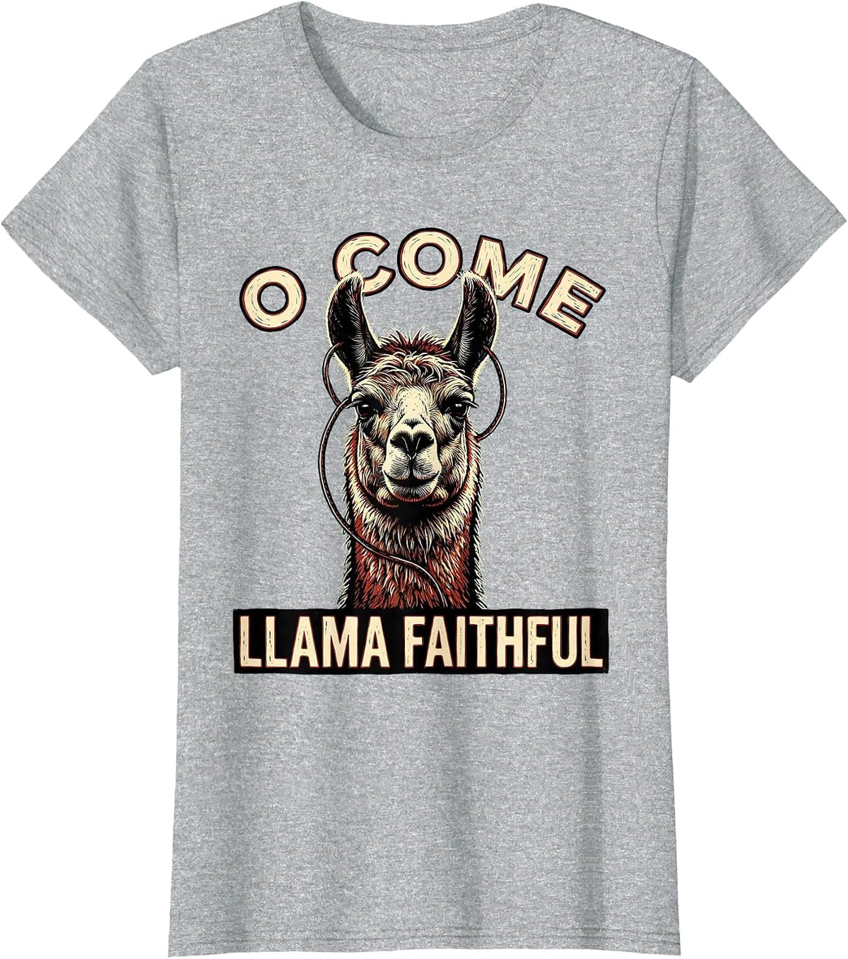 O Come Llama Faithful Funny Christmas Llama Lover Gift T-Shirt - Heather Grey