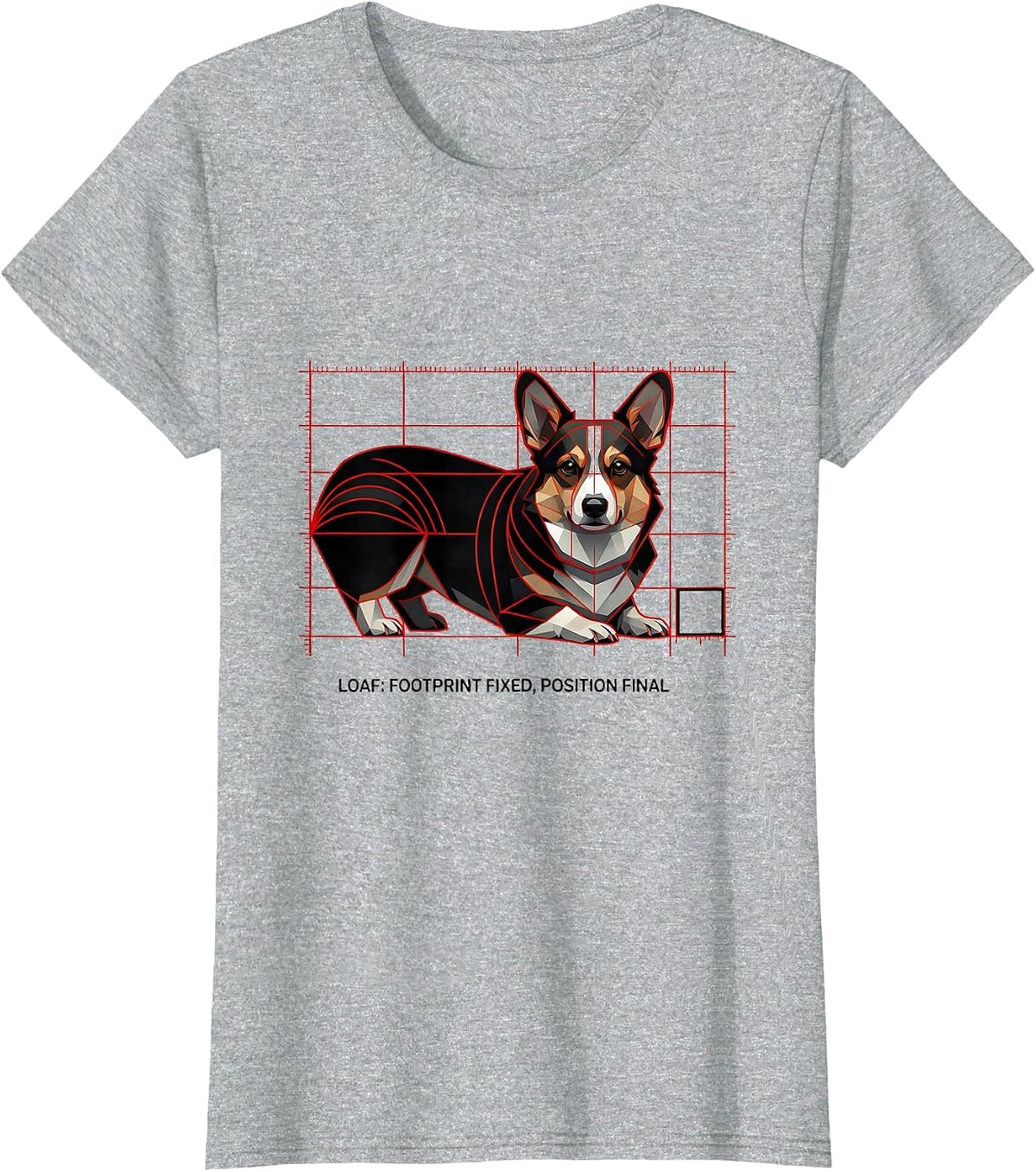 Women's Loaf: Footprint Fixed, Position Final Geometric Corgi Lover T-Shirt - Heather Grey