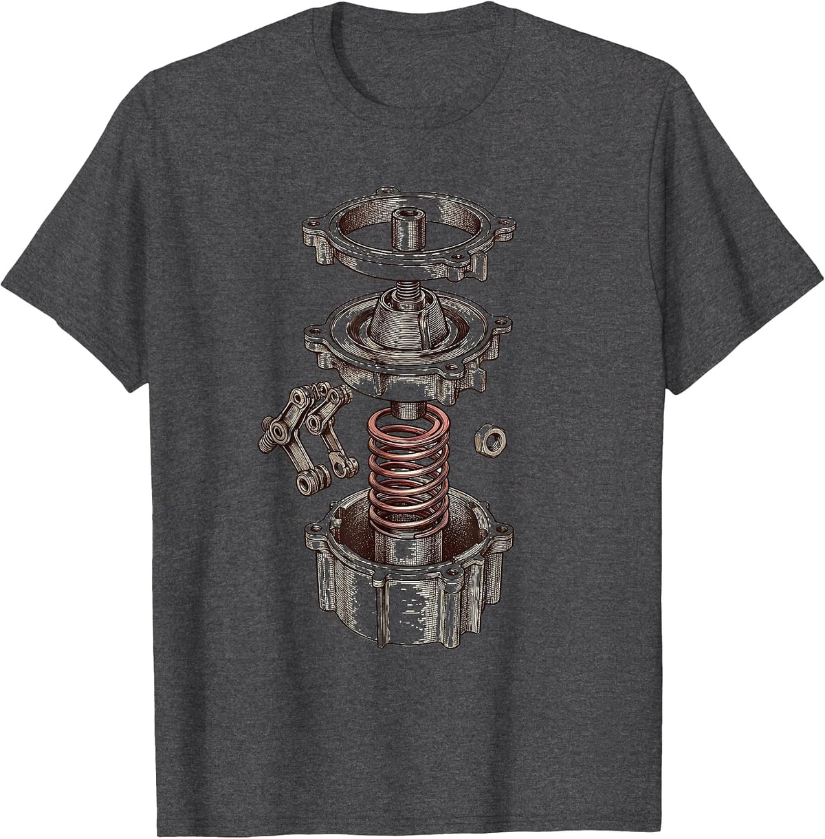 Exploded Cylinder Head Car Guy Mechanic Garage Humor T-Shirt - Dark Heather Grey