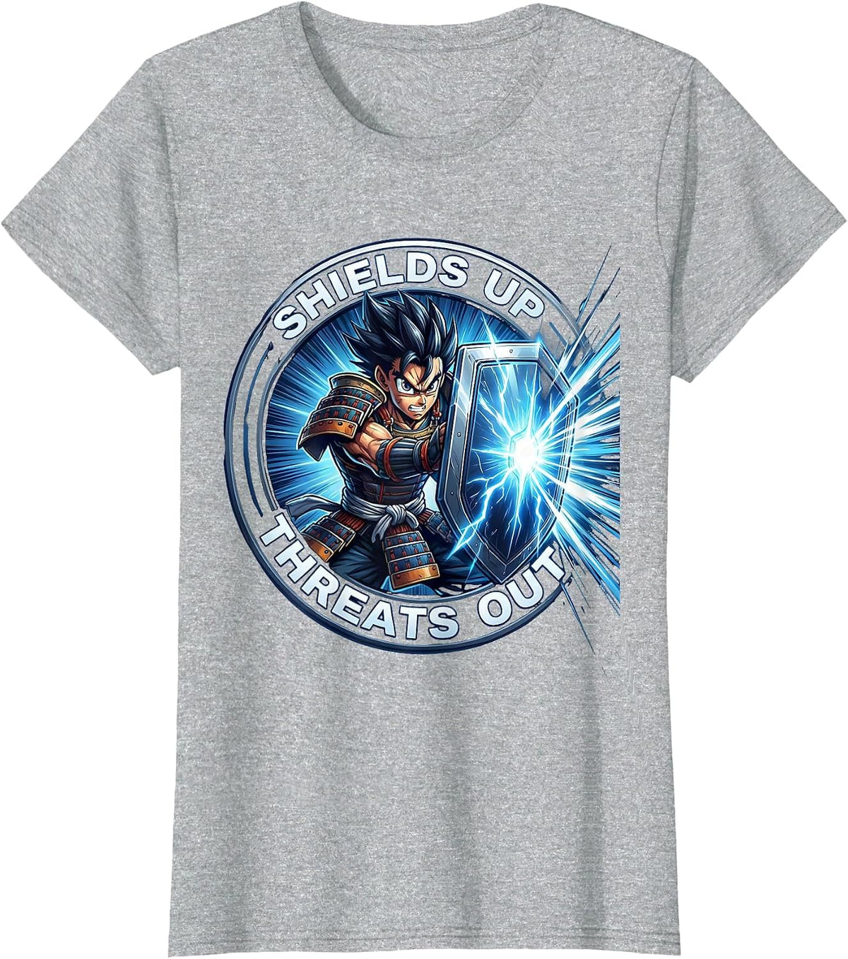 Shields Up Threats Out Cybersecurity Design T-Shirt - Heather Grey
